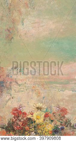 Green floral wall textured background