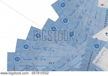 1 Malaysian Ringgit Bills Lies In Different Order Isolated On White. Local Banking Or Money Making C