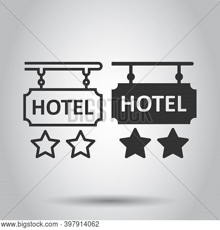 Hotel 2 Stars Sign Icon In Flat Style. Inn Vector Illustration On White Isolated Background. Hostel 