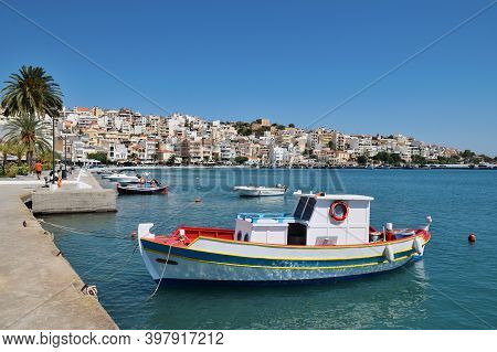 Sitia, August 12: Fisherman Boat At The Harbor On August 12, 2020 At Sitia, Greece. Sitia Is A Port 