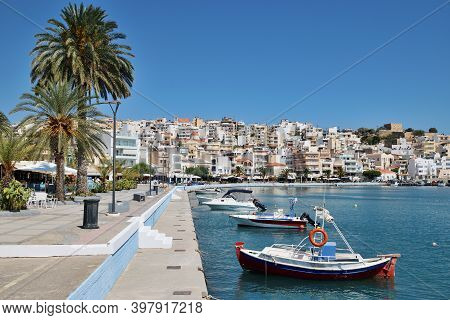 Sitia, August 12: Fisherman Boat At The Harbor On August 12, 2020 At Sitia, Greece. Sitia Is A Port 