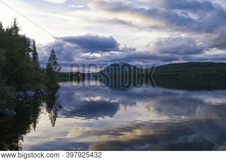 Evening Mood At Lake Funasdalssjon Close To The Swedish Village Funasdalen