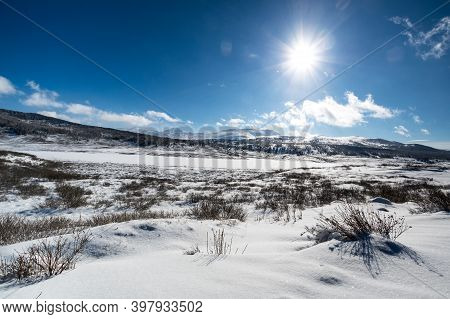 View Of Ulagan Highlands In Altay Mountains In The Winter, Siberia, Russia