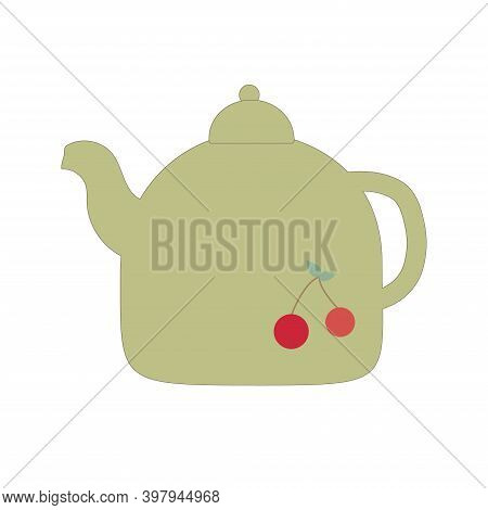 Teapot With A Drawing For Tea Drinking On A White Background.