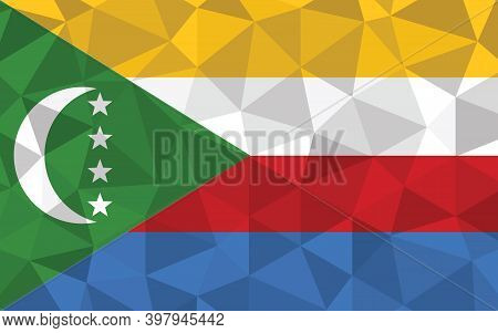 Low Poly Comoros Flag Vector Illustration. Triangular Comoran Flag Graphic. Comoros Country Flag Is 