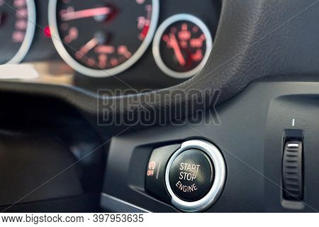 Grodno, Belarus - June 2020: Bmw X3 Ii F25 Xdrive Selective Focus On Red Enlightened Car Start Stop 