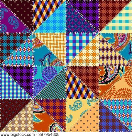 Patchwork Textile Pattern. Seamless Quilting Design Background.