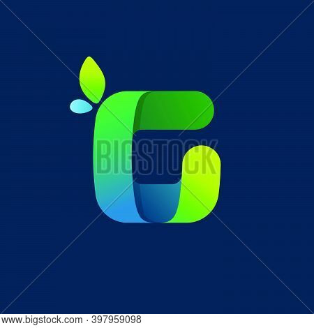 G Letter Green Gradient Eco Logo. Vector One Line Colorful Typeface For Agriculture Branding Design,