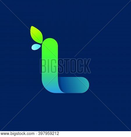 L Letter Green Gradient Eco Logo. Vector One Line Colorful Typeface For Agriculture Branding Design,