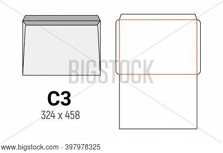 C3 Envelope Mockup A3 White Template Cut Size