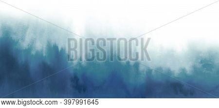 Blue Watercolour Background. Painted Abstract Gradient In Grunge Style. Water Color Illustration On 
