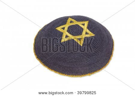 Pletené kippah s vyšívaným golde hvězda David