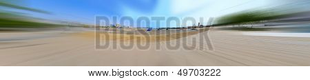 Jeddah Cornish and waterfront in Hamra on the Red Sea with radial blur