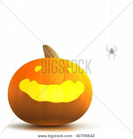 Halloween Pumpkin With Spider In White Background