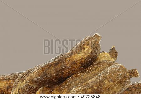 cassava roots on a brown background