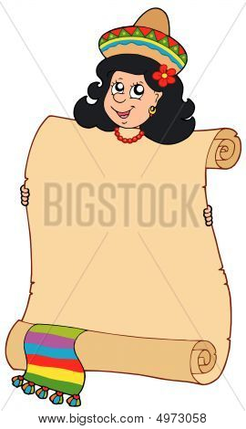 Linda chica mexicana Holding Scroll