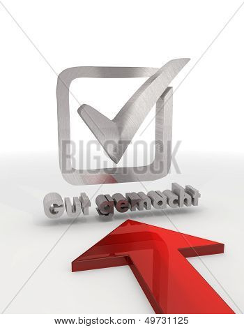Gut Gemacht German For Well Done Sign With Red Arrow