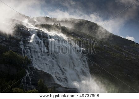 Norwegian waterfall Langfoss Akrafjorden