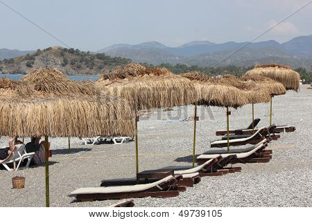 Sunbeds and umbrellas