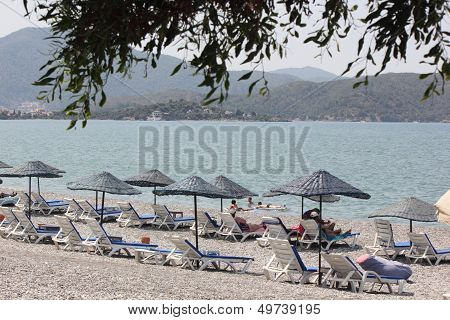 Sunbeds and umbrellas