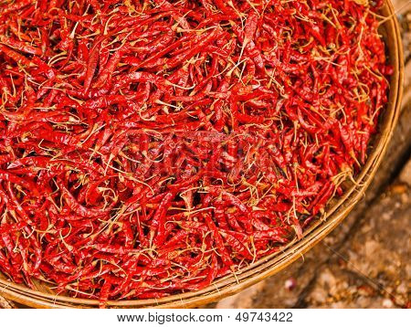 Red Chili peppers on basket