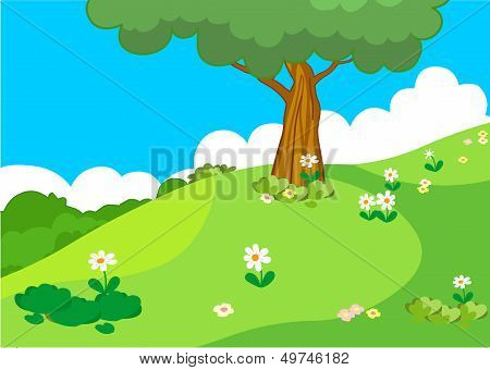 vector summer tree at green meadow