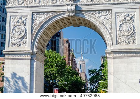 Washington Square Arch And The Empire State Building In The Distance