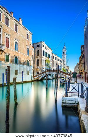 Venice San Giorgio Dei Greci Water Canal And Church Campanile. Italy