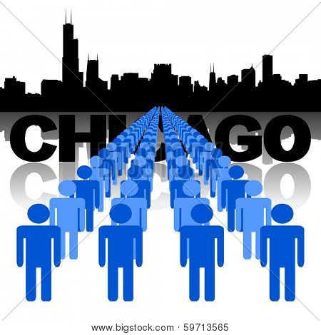 Lines of people with Chicago skyline vector illustration