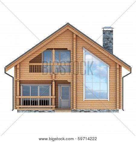 Log House Facade On White Background