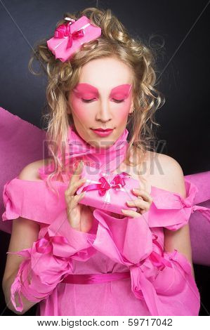 Woman in pink.
