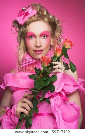 Woman in pink.