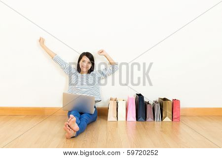 Asia woman shopping online at home