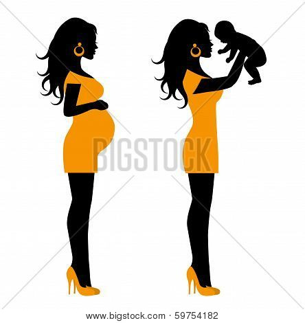 silhouette of a pregnant woman and a silhouette of a woman with child
