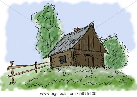 Lille hus i landsbyen