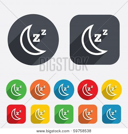 Sleep sign icon. Moon with zzz button.