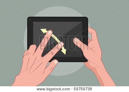 Hands using pad