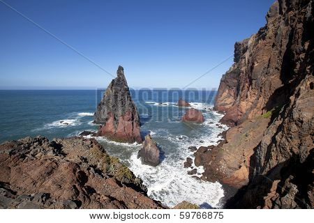 Rocks And Cliffs And Ocean View At Ponta De Sao Lourenco, Madeira Island, Portugal
