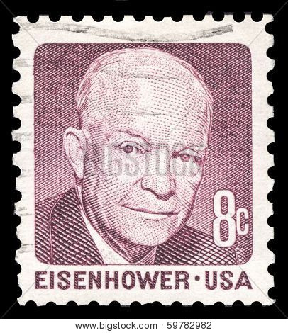 USA-CIRCA 1971: A postage stamp shows image portrait of Dwight Eisenhower the 34th President of the United States of America, circa 1971.