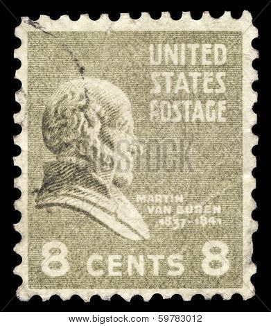 USA-CIRCA 1938: A postage stamp shows image portrait of Martin Van Buren the 8th President of the United States of America, circa 1938.