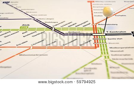 Stockholm subway, with T-Centralen in focus