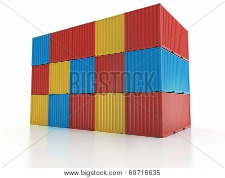 Metal Freight Shipping Containers Wall On White Background