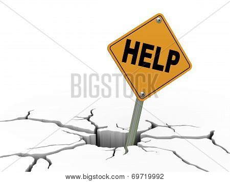 3D Earth Crack And Help Road Sign