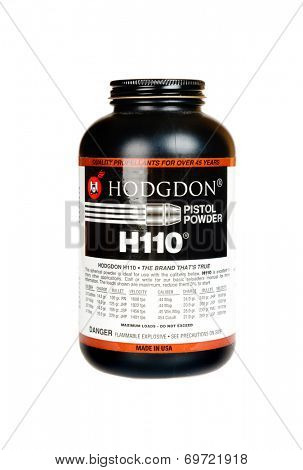 Hayward, CA - August 7, 2014: 1Lb container of Hodgdon H110 Pistol powder