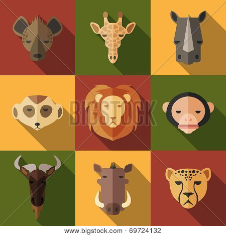 Animal Portrait Set with Flat Design