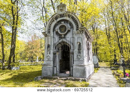 Ancient tomb in the autumn forest