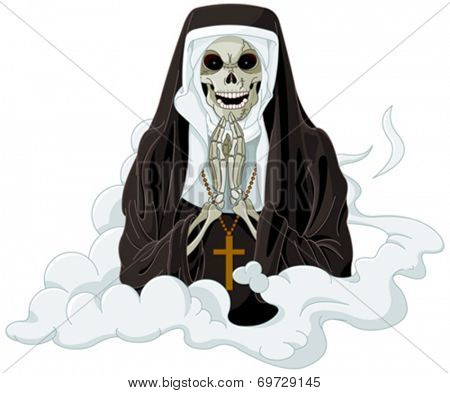 Illustration of Halloween horror nun
