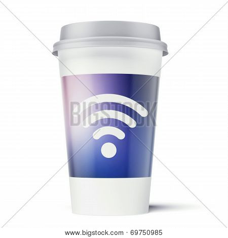 Paper cup with wi-fi symbol