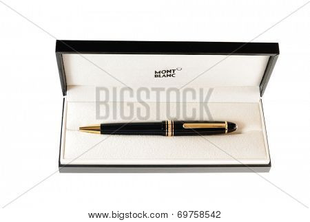 Hayward, CA - August 7, 2014: Black & Gold Mont Blanc pen in presentation case