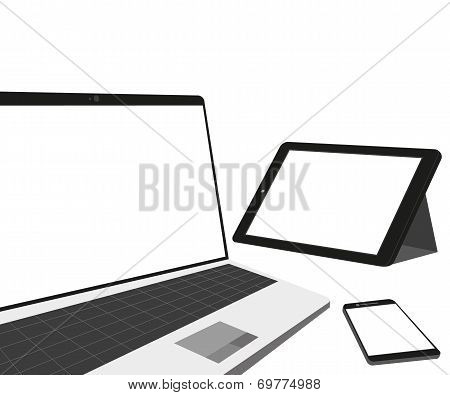 Laptop, tablet pc and smartphone